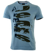 Armani Mid Blue T-Shirt with Printed Design