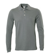 Mid Grey Long Sleeve Pique Polo Shirt