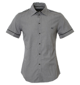 Armani Navy and White Check Short Sleeve Shirt