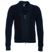 Armani Navy Full Zip Fishermans Rib