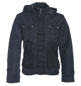 Armani Navy Hooded Bomber Jacket