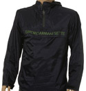 Armani Navy Hooded Overhead Jacket With Green Logo