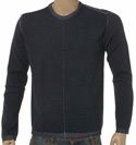 Armani Navy Round Neck Cotton Mix Sweater With Blue Trim