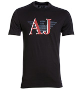 Armani Navy T-Shirt with Large Red Logo
