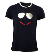 Armani Navy T-Shirt with Printed Sunglasses Design