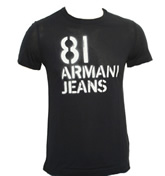 Armani Navy T-Shirt with Sprayed Effect Logo