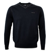 Armani Navy V-Neck Lightweight Sweater