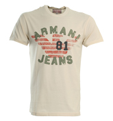 Armani Off White T-Shirt with Sewn Logo