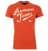 Armani Orange T-Shirt with White Sewn Logo