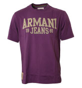 Armani Purple T-Shirt with Beige Velour Logo