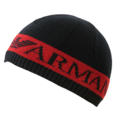 Armani Red and Navy Beanie Hat