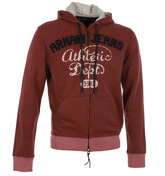 Armani Red Full Zip Hooded Sweatshirt