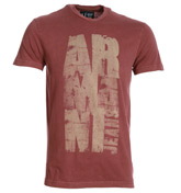Armani Red T-Shirt with Beige Logo