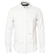 Armani White and Blue Stripe Long Sleeve Shirt