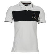 Armani White and Navy Pique Polo Shirt