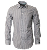 Armani White and Navy Stripe Long Sleeve Shirt