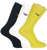 Armani White, Black and Yellow Socks (3 Pair Pack)