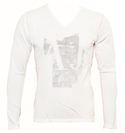 Armani White Lightweight V Neck Cotton Sweater