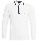 Armani White Long Sleeve Pique Polo Shirt