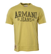 Armani Yellow T-Shirt with Dark Grey Velour Logo