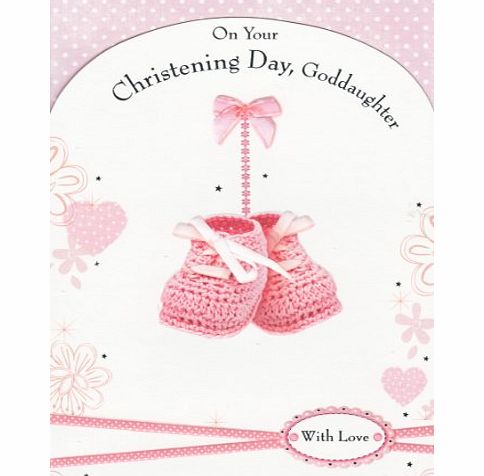 Arnold Barton On Your Christening Day, Goddaughter - Pink Booties Christening Card