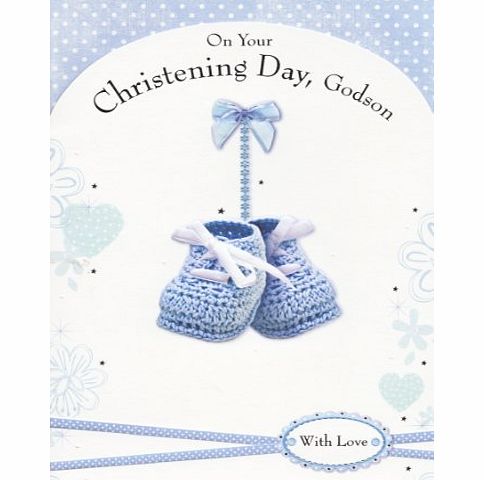Arnold Barton On Your Christening Day, Godson - Blue Booties Christening Card