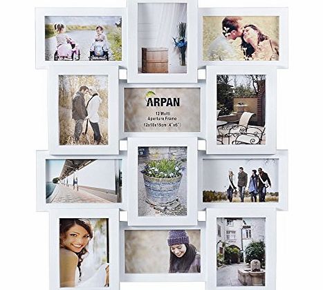 ARPAN  Multi Apperture Picture/Photo frame, Holds 12 x 6X4 Photos - Ideal Gift. Available in Black / White / Pink (WHITE)