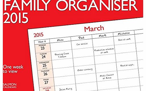 Salmon 2014 family organiser planner boldtype black and red calendar - one week to view