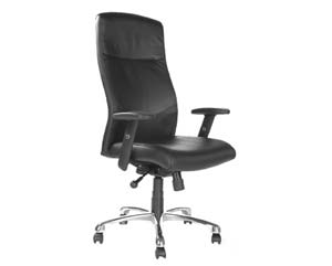 Super high back leather faced executive armchair. Contoured backrest cushion with angled headrest ar