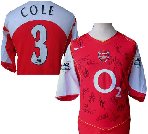 Arsenal and#8211; Ashley Cole match worn and fully signed home shirt