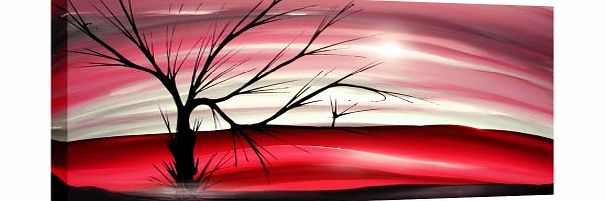 ART REPRODUCTIONS LARGE MODERN LANDSCAPE PAINTING CANVAS PICTURE RED PINK mounted and ready to hang 44 x 20 inches (113 x 52 cm)