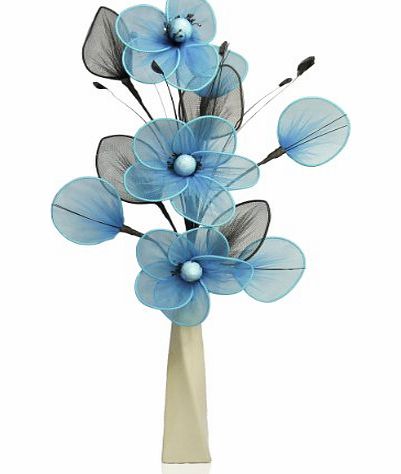 Artificial Flowers Teal Net Poppy Flower Arrangement - Teal Artificial Flowers in Vase