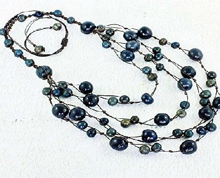 ArtisansintheAndes Navy Blue Multi Strand Necklace, Macrame Bib Style, Eco Friendly Handmade Fair Trade Jewellery