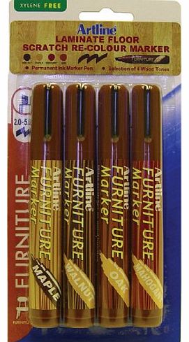 95 Laminate Floor and Furniture Scratch Recolour Marker - Walnut/ Maple/ Mahogany/ Oak (Blister Pack of 4)