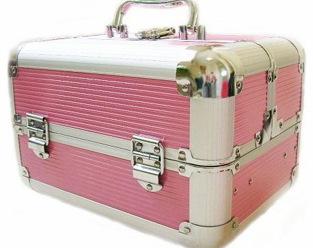 Arustino Tokyo Large Pink Ribbed Locking Beauty Case with Long Trays