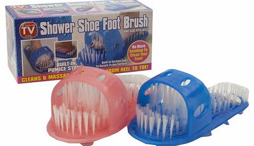 As Seen On TV Shower Feet Foot Cleaner Scrubber Washer Bath Brush with Built-In Pumice (PINK)