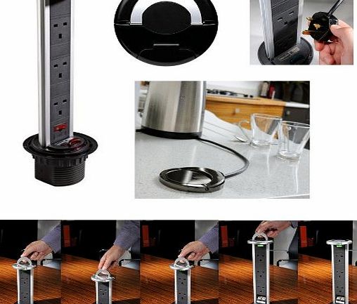 ASCL Pop Up Pull Up Kitchen Worktop Sockets Aluminium Body Black Top