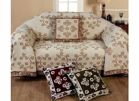 Ashley Mills Chenille Floral Throw 2 Seater Cream Sofa Settee Chair Throw Decorative Chic Soft Stylish
