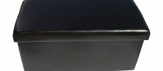 Ashley Mills New Large Ottoman Foldaway Storage Blanket Toy Box Bench Faux Leather Black 76x38cms