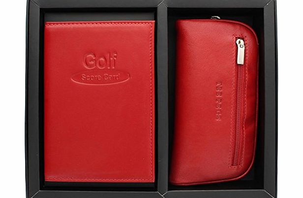 Ashlie Leather Golf Gift Set With Leather Scorecard Holder And Tee Peg Bag Poppy