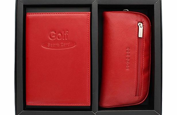 Ashlie Leather Golf Gift Set With Leather Scorecard Holder And Tee Peg Bag Poppy