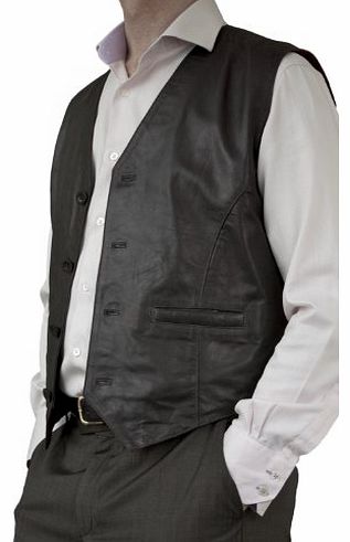 Ashwood Smart Soft Leather Waistcoat - Mens (Chest 42``/106cm, Black)