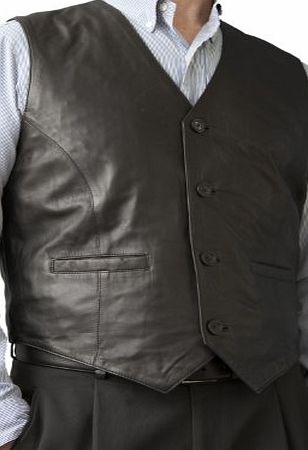 Ashwood Leather Ashwood Smart Soft Leather Waistcoat with back buckle belt (Black, pattern lining, Chest 46``)