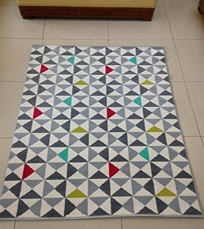 RETRO Geometric Rug-Grey,Silver,Red,Green,White amp;Teal Multi-coloured Triangle Rug/120x170cm