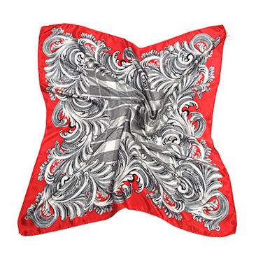 Silk Scarf with Feather Swirl and Check