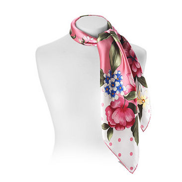 Silk Scarf with Floral and Polka Dot