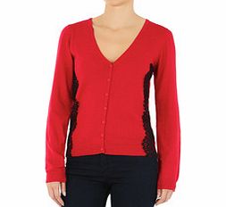Red and black cashmere blend cardigan