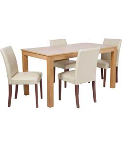 Aston Black 120cm Dining Table and 4 Cream Chairs