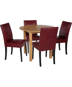 Black Circular Dining Table and 4 Red Chairs