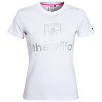 Aston Villa Foil Print T-Shirt - White - Womens.
